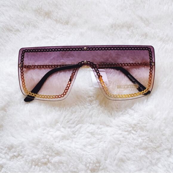 Christine Purple & Gold Chain Oversized Shield Sunglasses - Picture 1 of 11